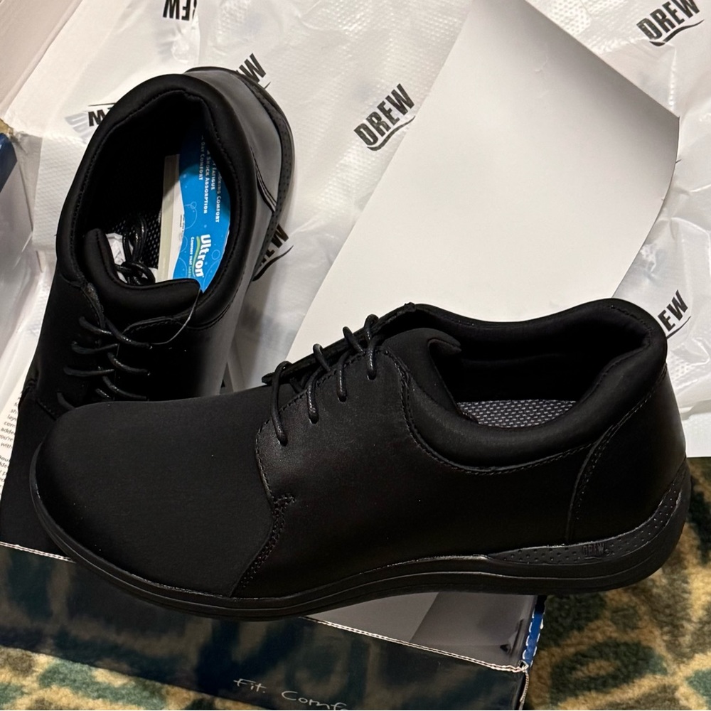 NWT Drew Clover Black Orthopedic Oxford Support Shoes 7.5 M NEW IN BOX $150